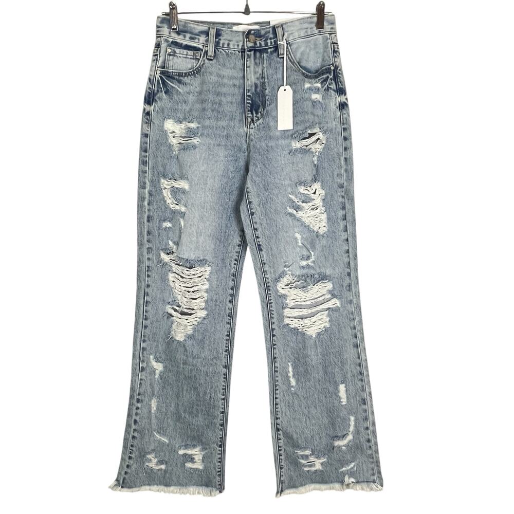 Petra 153 Distressed Wide Leg Jeans 5/26 High Rise Raw Hem Ripped 100% Cotton